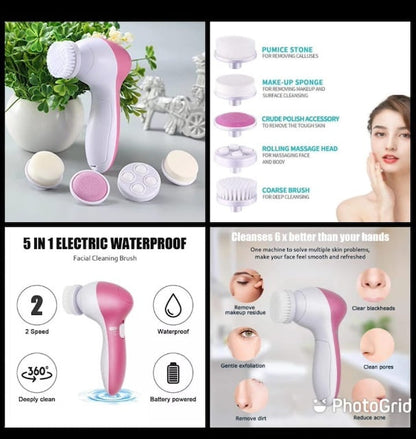 Facial Massager 5 In 1 Pore Cleaner Body Massager, Replaceable Head Brush Beauty Tool, Electric Face Cleansing Brush, Facial Brush Deep Cleaning