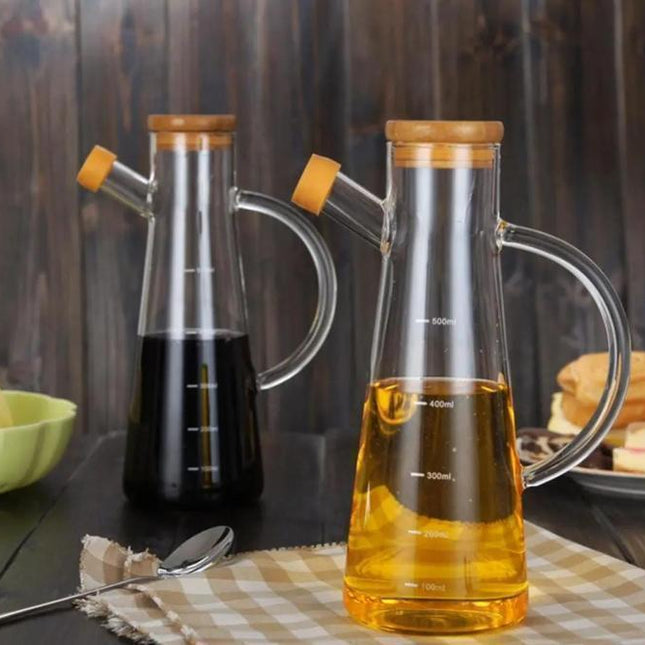 Glass Oil/Vinegar Jar with Bamboo Lid , Olive Oil Dispenser, Vinegar and Olive Oil Bottle Dispenser, Oil Bottles for Kitchen