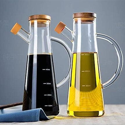 Glass Oil/Vinegar Jar with Bamboo Lid , Olive Oil Dispenser, Vinegar and Olive Oil Bottle Dispenser, Oil Bottles for Kitchen