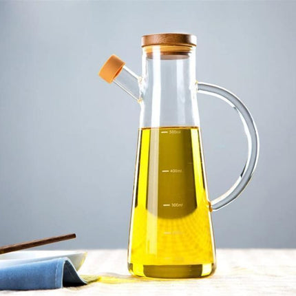 Glass Oil/Vinegar Jar with Bamboo Lid , Olive Oil Dispenser, Vinegar and Olive Oil Bottle Dispenser, Oil Bottles for Kitchen