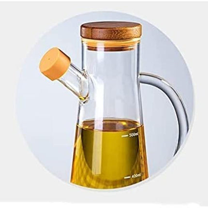 Glass Oil/Vinegar Jar with Bamboo Lid , Olive Oil Dispenser, Vinegar and Olive Oil Bottle Dispenser, Oil Bottles for Kitchen