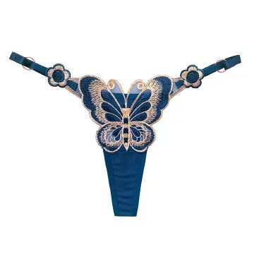 Butterfly Embroidery See-Through Low Waist Sexy Women's Thong Underwear