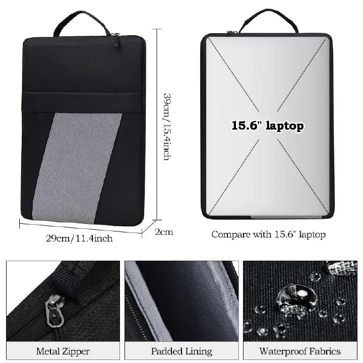 15.6-inch Portable Waterproof Laptop Sleeve: Multi-Layer Protective Liner Bag for Apple & iPad, Gray