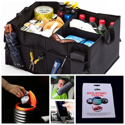 Large Capacity High Quality Car Boot Organizer with Compartments, Black Collapsible Travel Car Boot Tidy Box