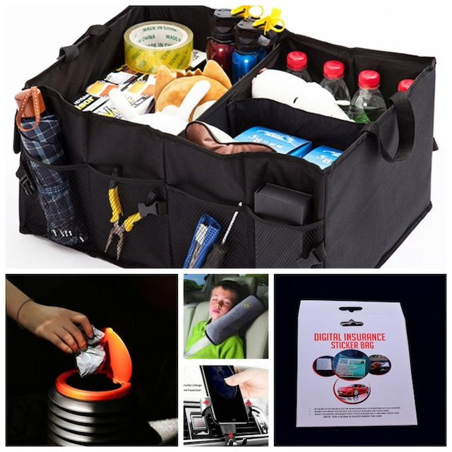 Large Capacity High Quality Car Boot Organizer with Compartments, Black Collapsible Travel Car Boot Tidy Box