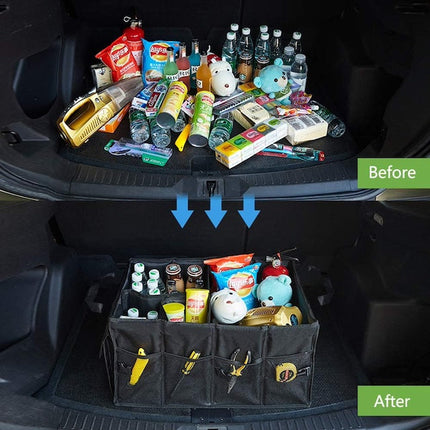 Large Capacity High Quality Car Boot Organizer with Compartments, Black Collapsible Travel Car Boot Tidy Box