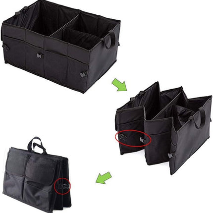 Large Capacity High Quality Car Boot Organizer with Compartments, Black Collapsible Travel Car Boot Tidy Box