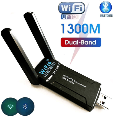 AC1300 Dual Band Wi-Fi 6 Bluetooth 5.4 USB 3.0 Adapter Black