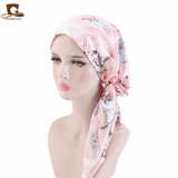 Elegant Vintage Silky Turban Bonnet, Elastic Printed Headwrap for Hair Loss