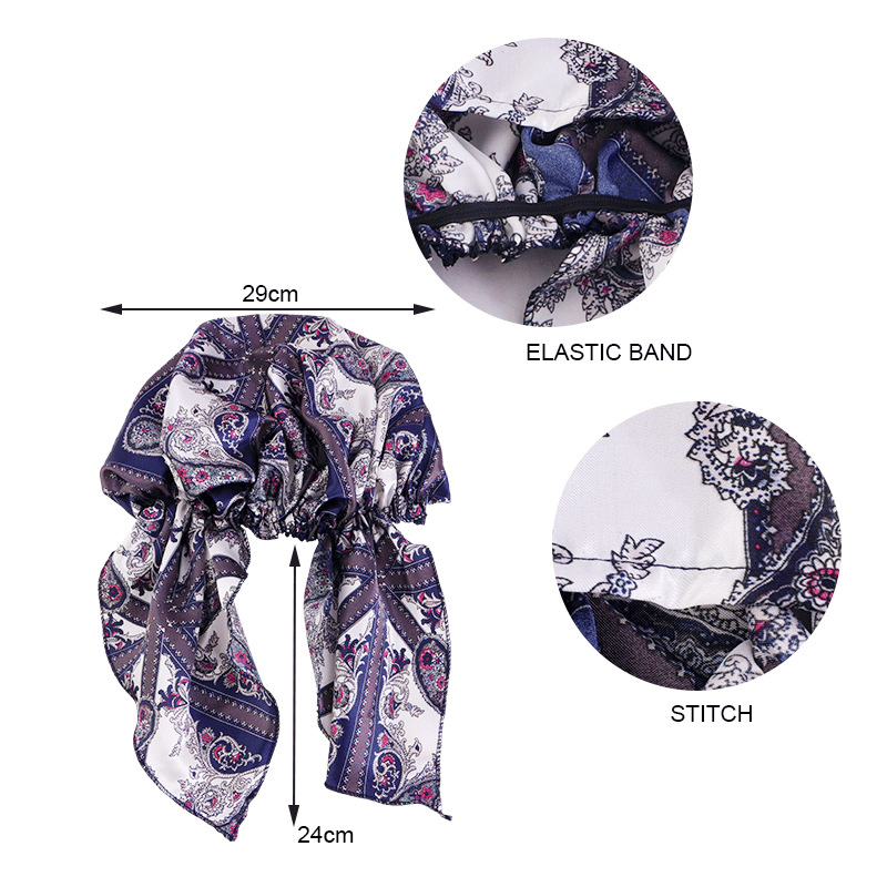 Elegant Vintage Silky Turban Bonnet, Elastic Printed Headwrap for Hair Loss