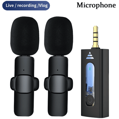 Dual Bluetooth Wireless 3.5mm Lavalier Microphones for Camera Smartphone Recording (2-Pack)