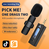 Dual Bluetooth Wireless 3.5mm Lavalier Microphones for Camera Smartphone Recording (2-Pack)