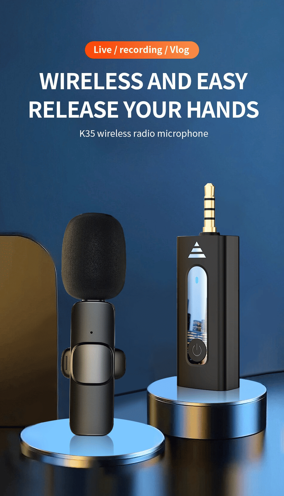 Dual Bluetooth Wireless 3.5mm Lavalier Microphones for Camera Smartphone Recording (2-Pack)