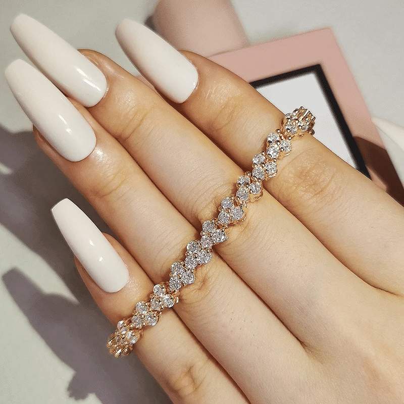 Elegant Rose Gold Roman Crystal Heart Chain Women's Bracelet - Fashion Bangle