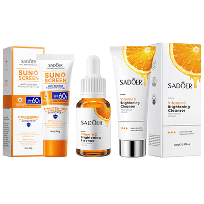 SADOER 3-in-1 Vitamin C Skin Care Set Cleanser Serum Sunscreen