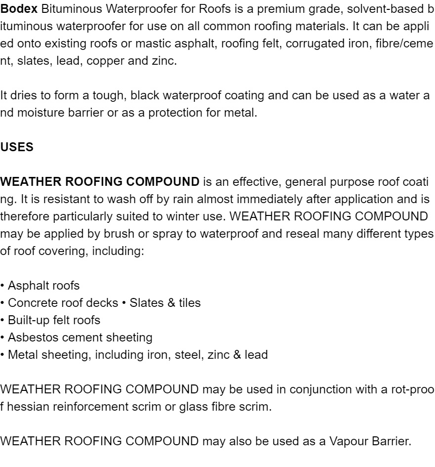 Bodex Bituminous Weather Roofing Waterproofing Hole Sealing Compound 200g