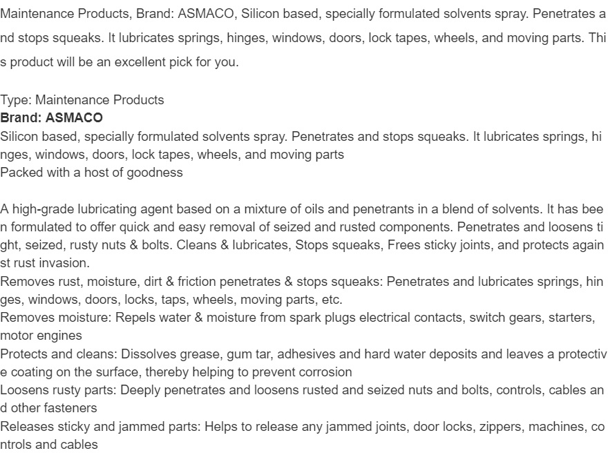 Asmaco RS-20 Siliconized Penetrating Oil Rust Remover Lubricant