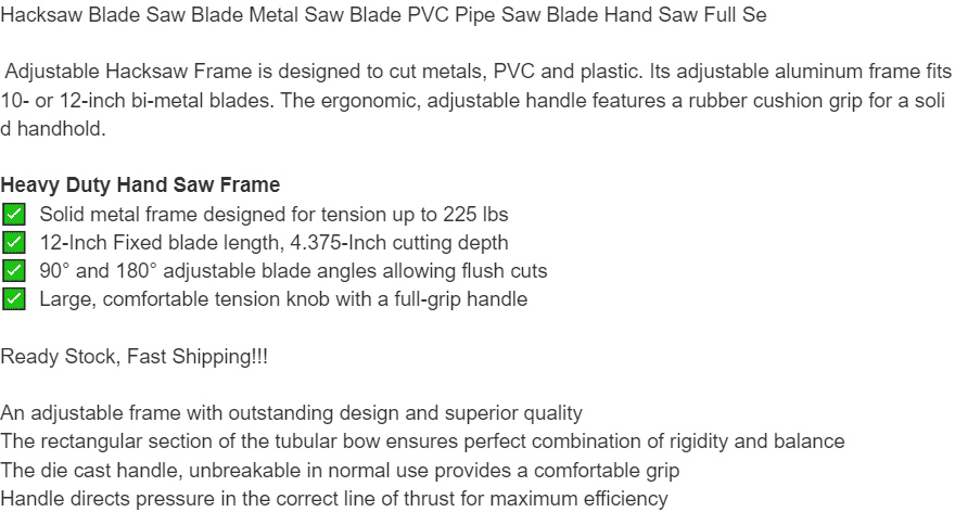Hacksaw 12 Inch Heavy Duty Adjustable Metal Hand Saw Cutter