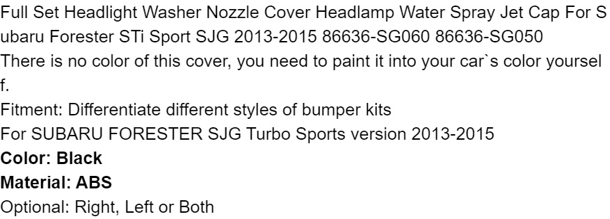Subaru Forester SJG Headlight Washer Nozzle Cover Set 2013-2015