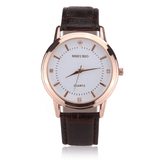 Elegant Brown Leather Strap Couple Quartz Watches - Fashionable Lover Gift Set