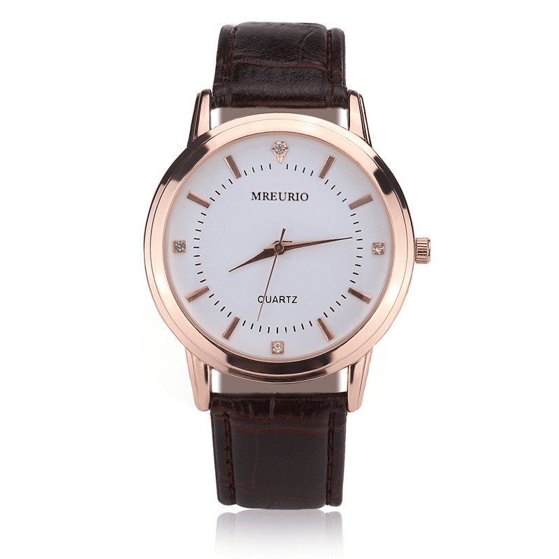 Elegant Brown Leather Strap Couple Quartz Watches - Fashionable Lover Gift Set