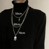 Trendy Men's 3-Piece Multi-Layer Hip Hop Silver Chain Necklace Set