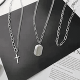 Trendy Men's 3-Piece Multi-Layer Hip Hop Silver Chain Necklace Set