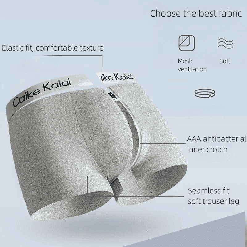 Caike Kaidi Men's 4-Pack Cotton Boxer Briefs - Antibacterial, Breathable, Youthful
