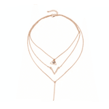 Elegant 3-Piece Multilayer Crystal Pendant Necklace Set for Women - Gold Tone