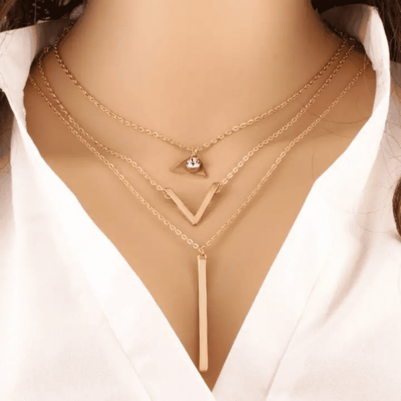 Elegant 3-Piece Multilayer Crystal Pendant Necklace Set for Women - Gold Tone