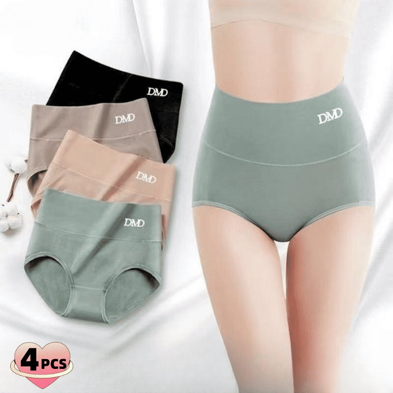4-Pack Pure Cotton Graphene Antibacterial High-Waist Seamless Breathable Womens Panties