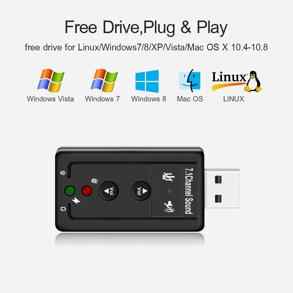 7.1 Surround USB Sound Card Audio Adapter for PC Headphone Microphone