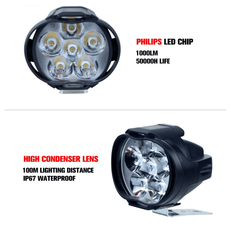 High-Power 6 LED Motorcycle Headlights Fog Spotlights Driving Lamps (2-Pack)