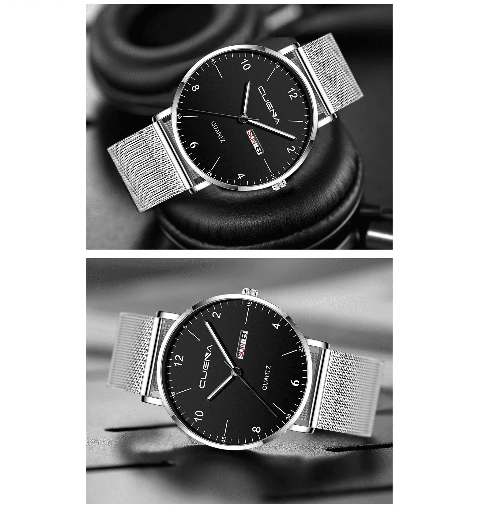 Generic Men's Waterproof Quartz Watch with Stainless Steel Strap