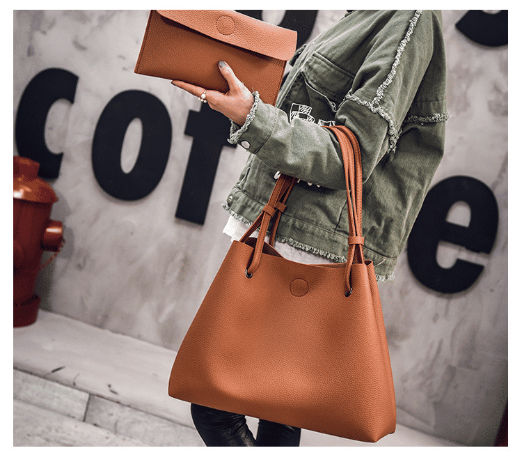 Women's 2-Piece Large PU Leather Tote & Shoulder Bag Set - Soft, Stylish, Versatile