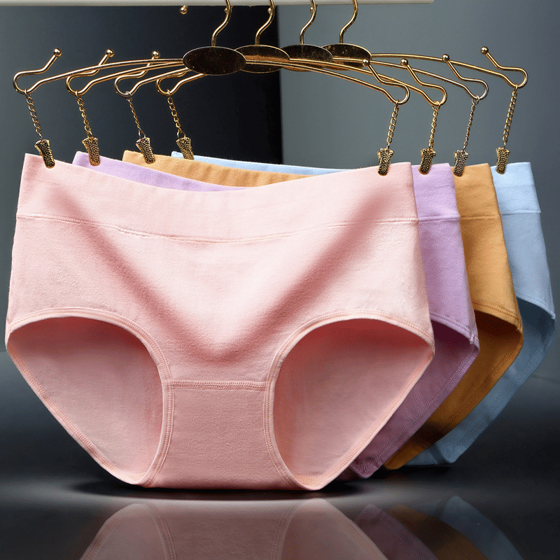4-Pack Pure Cotton Women's Mid-Waist Breathable Seamless Soft Briefs Underwear