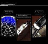 Sophisticated Men's Quartz Watch: Stainless Steel, PU Leather Strap, Water-Resistant