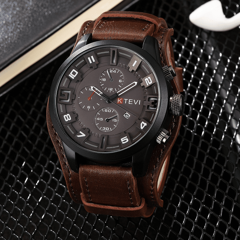 Luxury Men's Waterproof Quartz Watch with Premium Leather Strap
