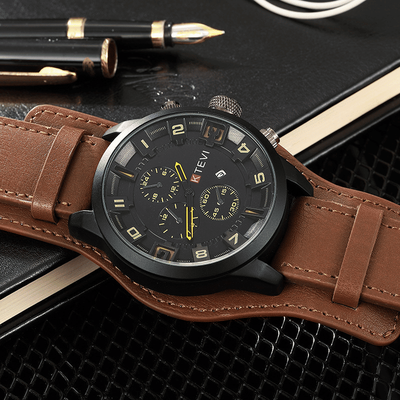 Luxury Men's Waterproof Quartz Watch with Premium Leather Strap
