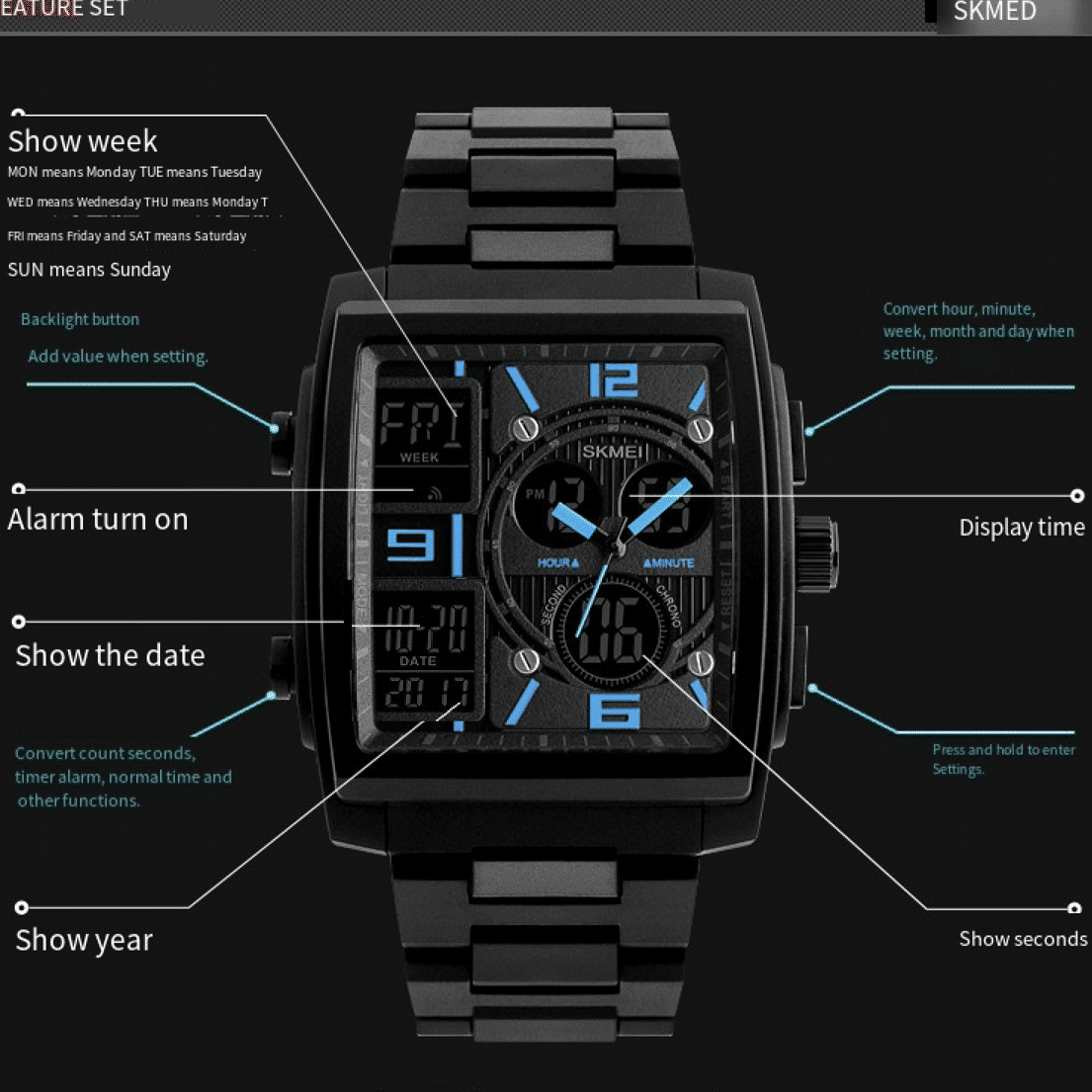 Skmei Luxury Men's Waterproof Analog Digital Sport Quartz Wrist Watch
