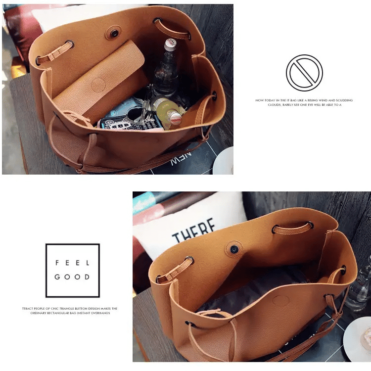 Women's 2-Piece Large PU Leather Tote & Shoulder Bag Set - Soft, Stylish, Versatile
