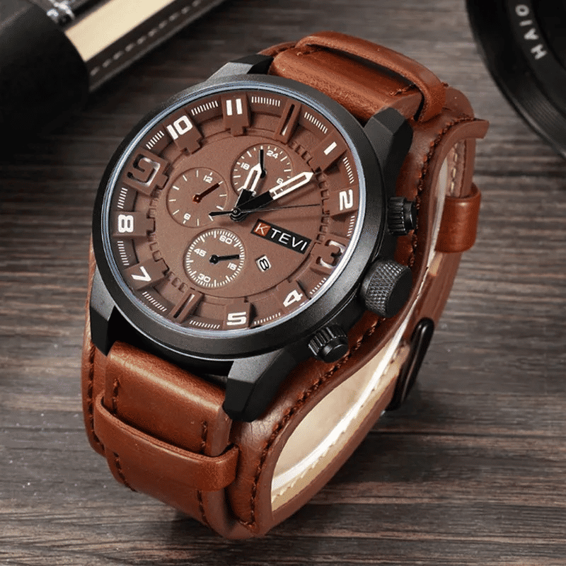 Luxury Men's Waterproof Quartz Watch with Premium Leather Strap