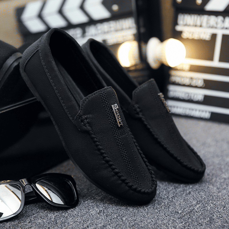 Men's Premium Black Loafers: Comfortable Slip-On Casual Flat Dress Shoes Size 40-46