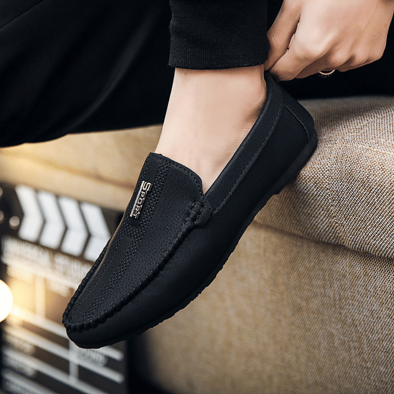 Men's Premium Black Loafers: Comfortable Slip-On Casual Flat Dress Shoes Size 40-46