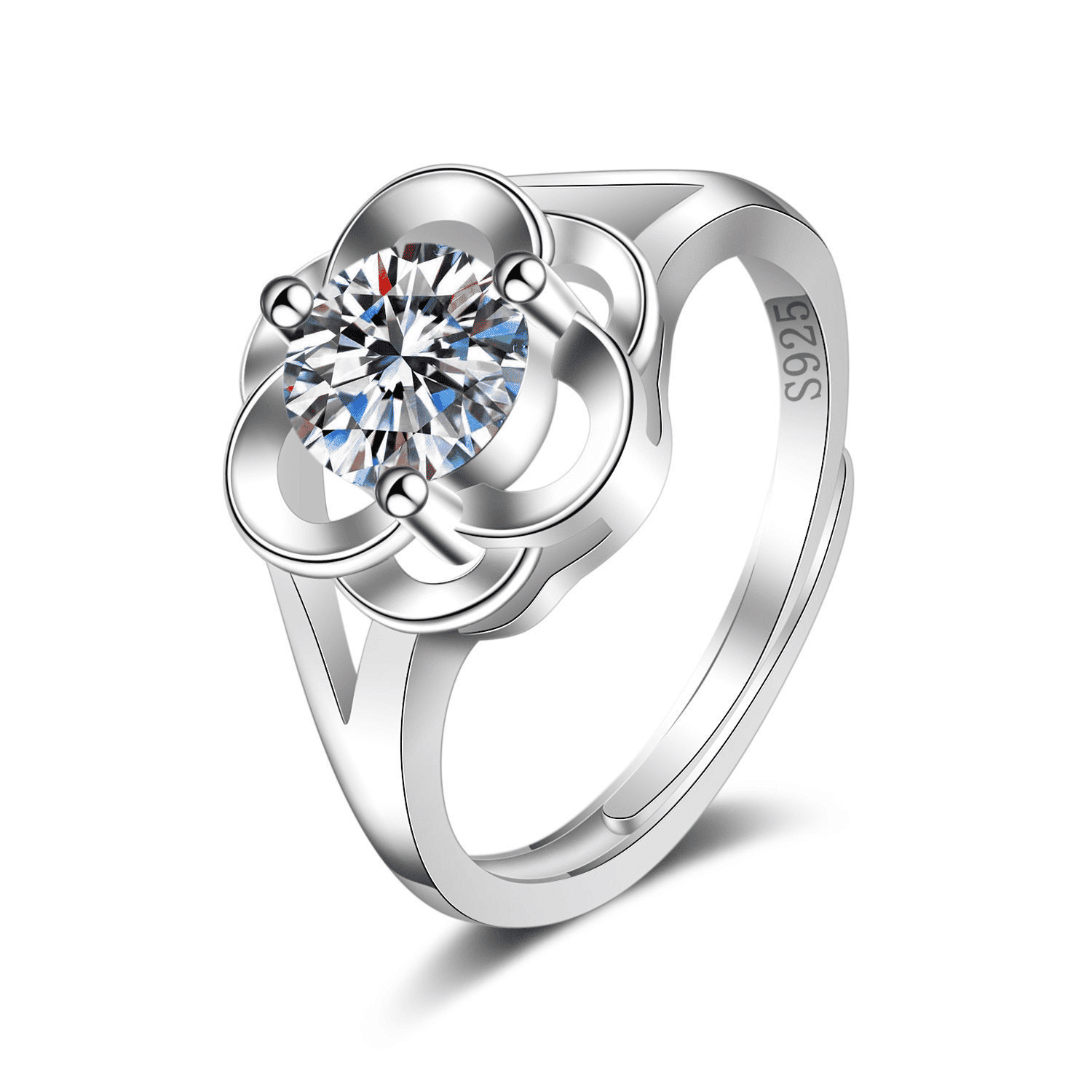 Elegant Adjustable Silver Plated Diamond Ring for Women - Wedding Engagement Gift