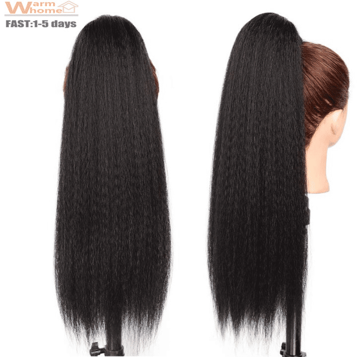 Premium 24-inch Yaki Ponytail Hair Extension for Black Women - Natural Black