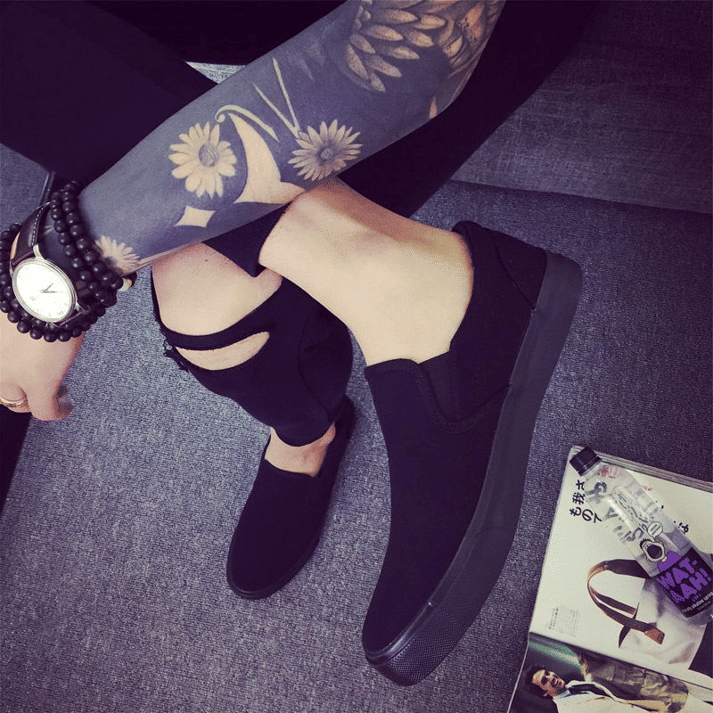 Men's Classic Black Canvas Loafers - Comfortable Slip-On Casual Flat Shoes