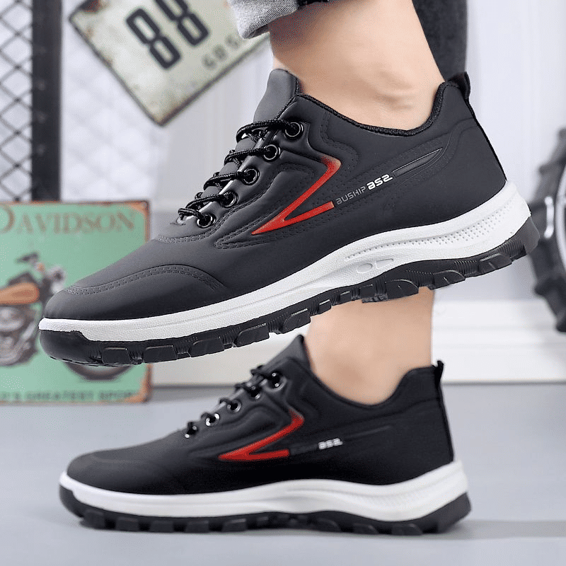 Baldur Men's Breathable Non-Slip Athletic Running Walking Driving Shoes - Black/Red
