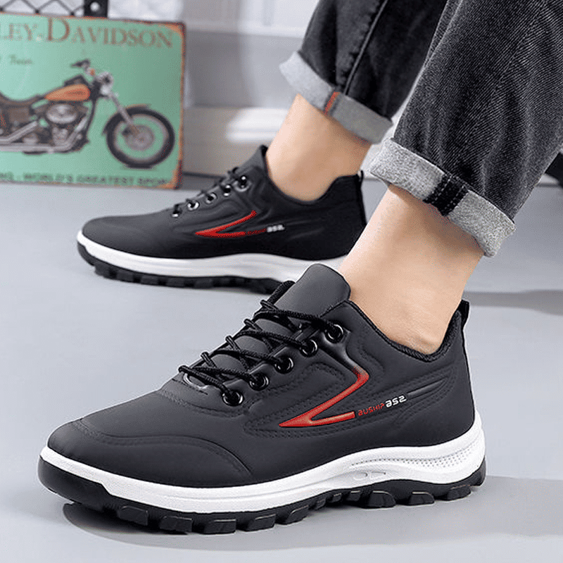 Baldur Men's Breathable Non-Slip Athletic Running Walking Driving Shoes - Black/Red