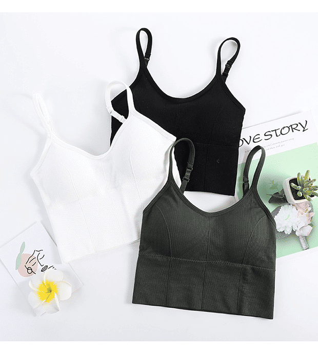 Seamless Wireless Padded Crop Top Bra - U-Back Sling Vest with Removable Pads